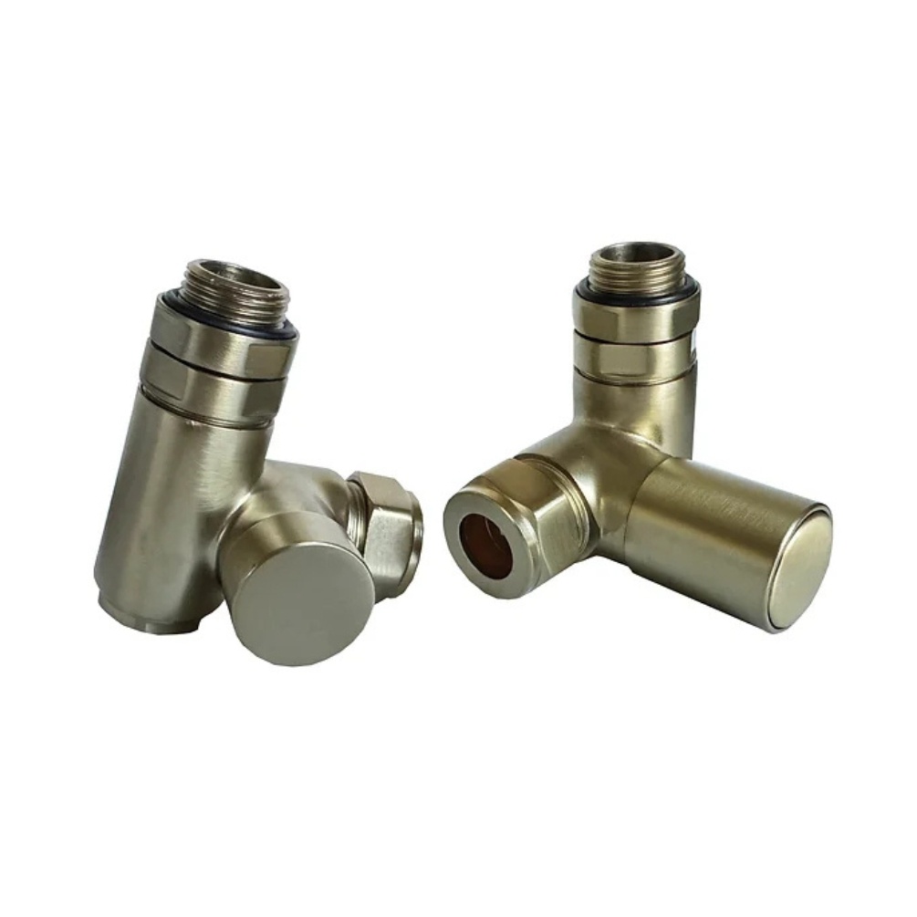 Product cut out image of the Radox Circulus Brushed Brass Dual Fuel Corner Valves